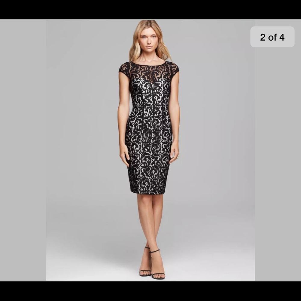 ML Monique Lhuillier black lace open back dress
